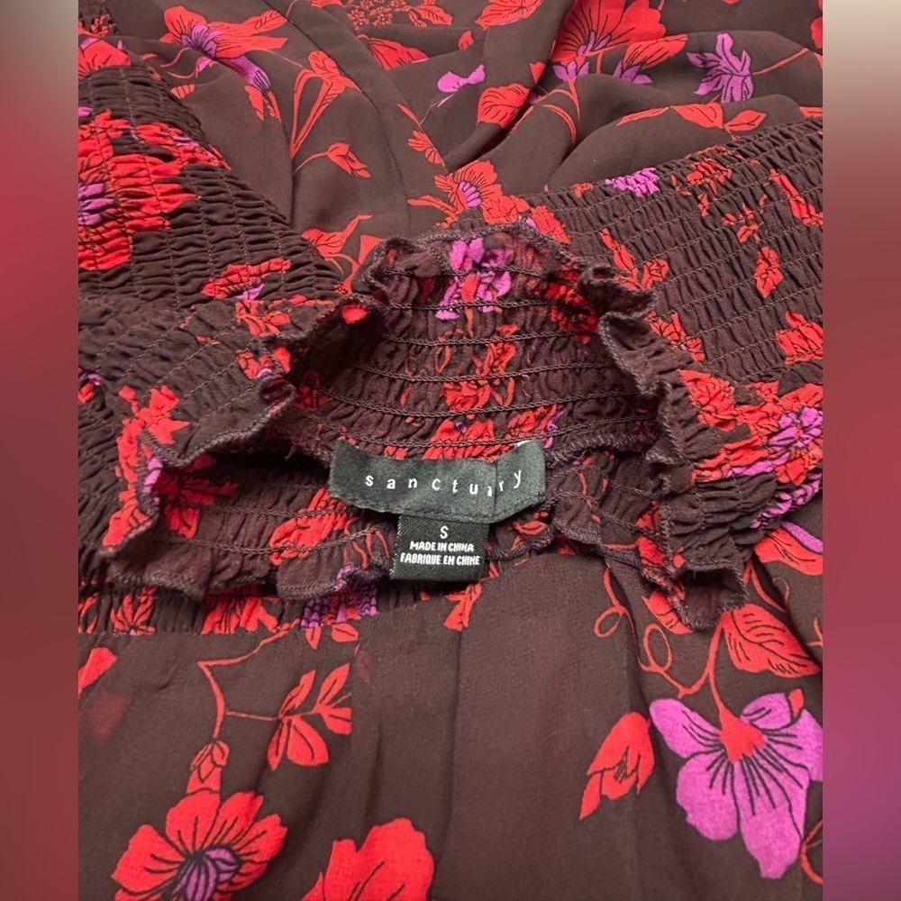 Sanctuary NIGHT WISH Sparks Fly Floral Printed Smocked Shift Dress Size Small - Picture 8 of 10